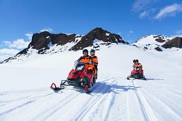 Snowmobiling on Langjökull glacier, Iceland.
