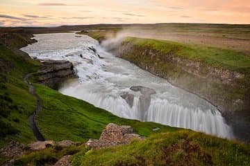 Gullfoss waterfall during summer night