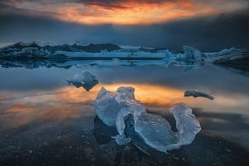 Jokulsarlon Glacier Lagoon is a large body of water filled with floating icebergs in Iceland.