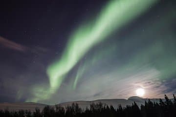 NorthernLights over Vaðlaheiði and moonlight