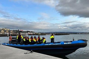 The tour guide introduces the safety rules on board to passengers before leaving the harbor.