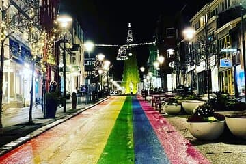 The Rainbow Street in downtown Reykjavik during Christmas Time