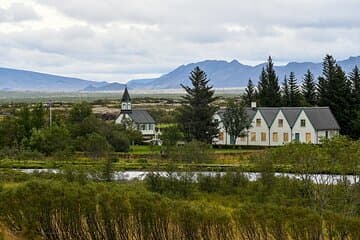 Thingvellir national park. The church and the houses are from 1859