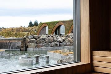 The view from the sauna at Laugarás Lagoon